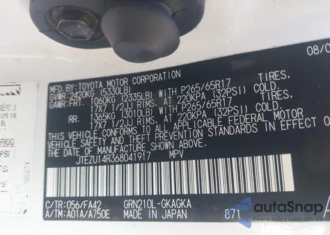 2006 Toyota 4Runner Sr5 V6 from USA, damaged, VIN JTEZU14R368041917